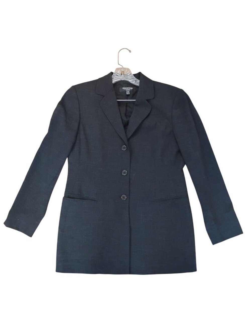 Emanuel Ungaro Womens 10P Black Wool Button Front Tailored Blazer Jacket